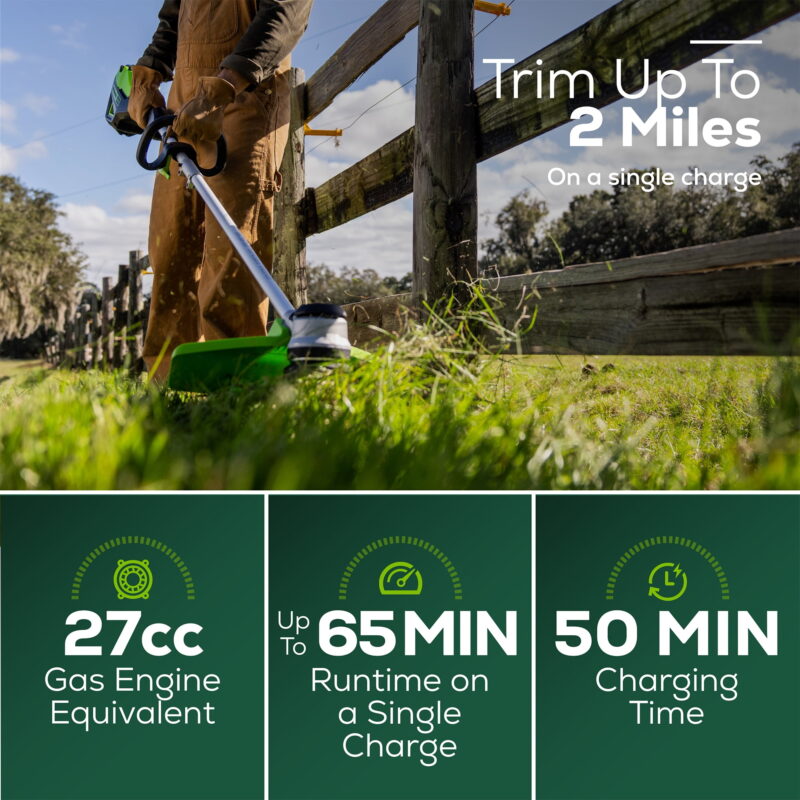 Greenworks 60V 16" Brushless String Trimmer, 610 CFM Leaf Blower Combo Kit, 2.5Ah Battery & Charger - Image 4