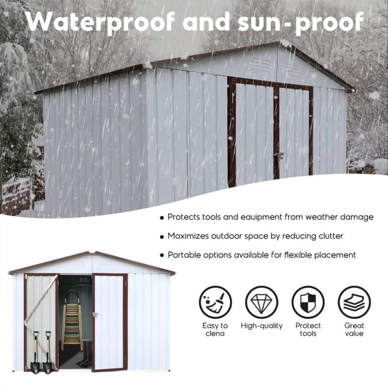 Aukfa 8FT x 6FT Outdoor Storage Shed, Metal Garden Shed with Vents, Tool Shed with Door and Padlock for Backyards, Patio Lawns, White - Image 5
