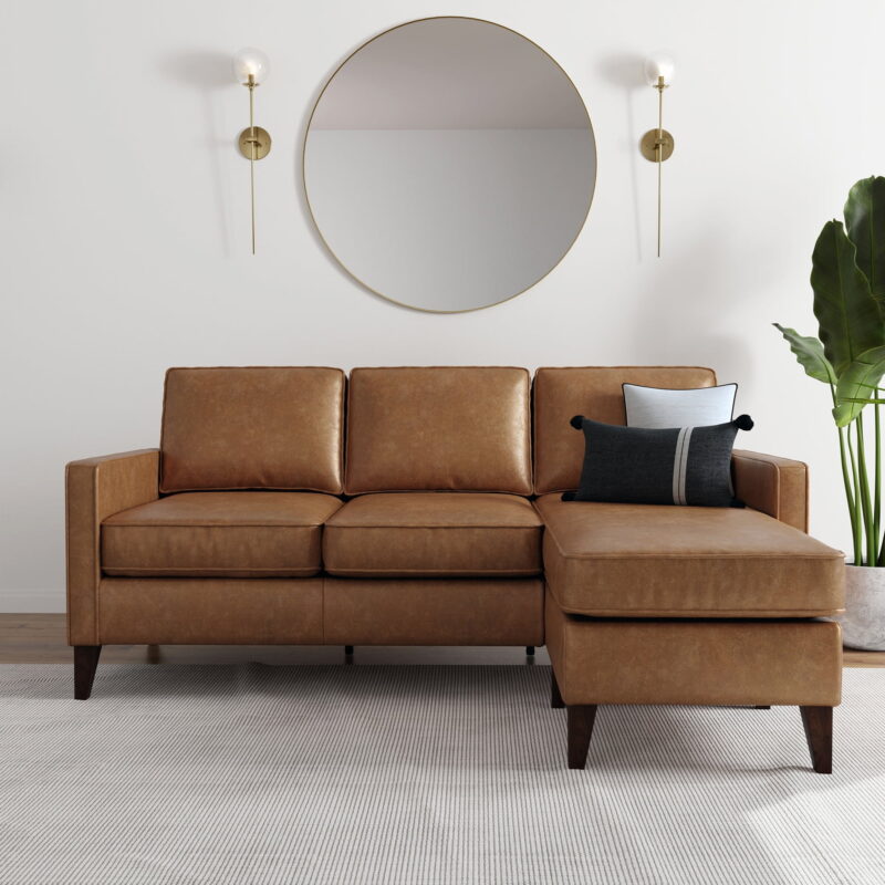 Jianna Faux Leather Reversible Sectional, Saddle Brown - Image 2