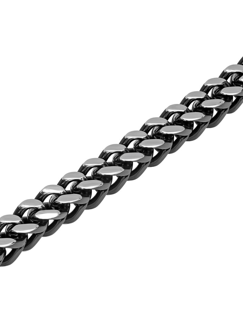 Mens Black & Silver-Tone Stainless Steel Franco Link Chain Necklace - Image 2
