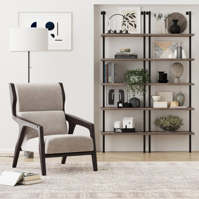 Nathan James Theo 5-Shelf Ladder Bookcase Rustic Gray Oak Wood Black Metal Frame - Image 2