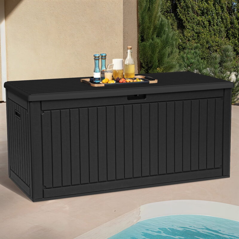 Uforic 260 Gallon Extra Large Outdoor Deck Box, Double-Wall Resin Storage Box with Flexible Divider, Lockable,‎ Weatherproof, Black - Image 3