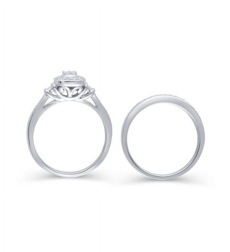 Forever Bride 1/10 Ct Natural Diamond Cushion Cut Bridal Set Women's Ring, Sterling Silve - Image 4