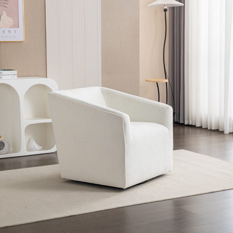 Roundhill Furniture Nice Modern Upholstered Barrel Armchair, 360 Degree Swivel, White - Image 2