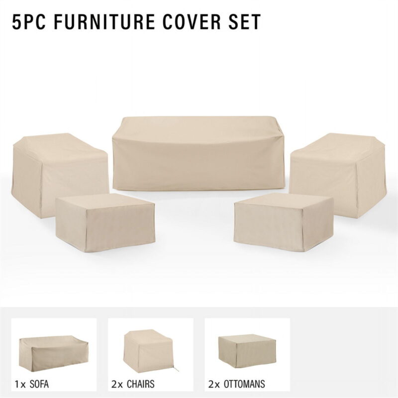 Crosley Furniture Covers 5-Piece Vinyl Outdoor Sofa Cover Set in Tan - Image 2