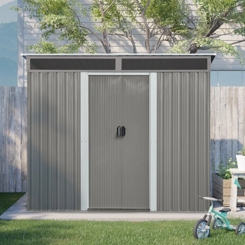 Alvantor Outdoor Storage Shed 8 x 6 Ft Metal Garden Shed with Sliding Doors and Transparent plate for Backyard, Garden White - Image 6