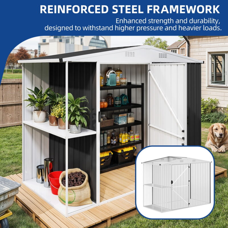 Uforic 8x4 FT Oversized Steel Storage Shed with Ventilation, Lockable Doors, and Sloped Roof for Outdoor, Dark Gray - Image 3