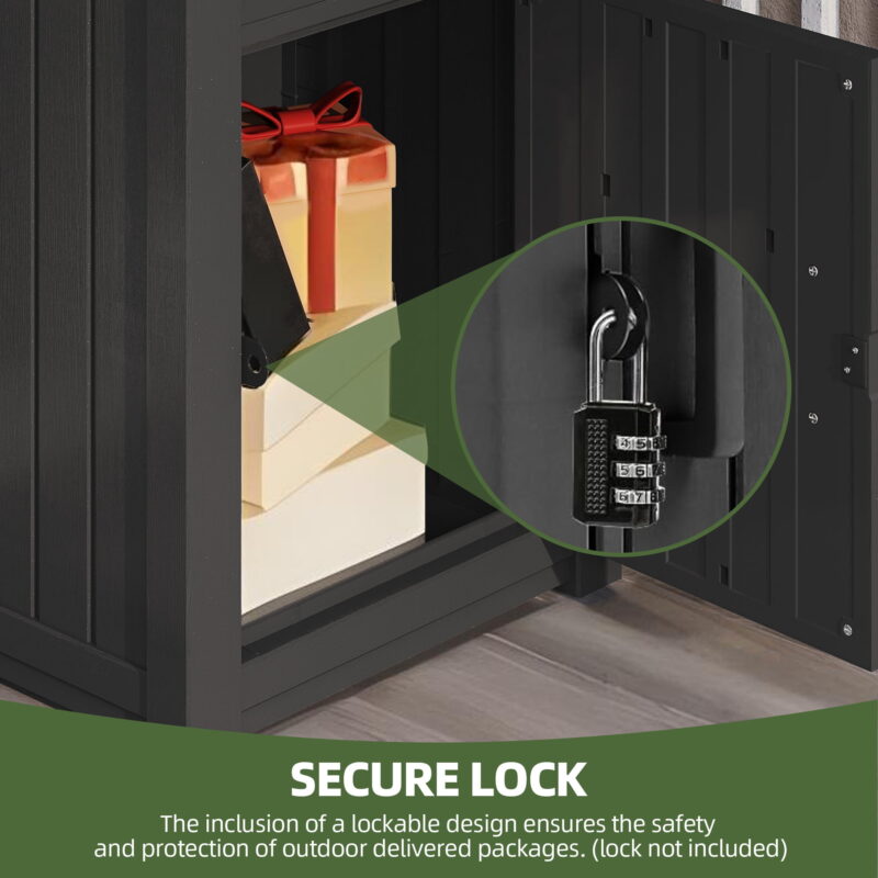 Uforic Outdoor Resin Package Delivery Storage Box with Lockable Secure,Package Delivery Box for Porch or Curbside, Lockable, Black - Image 6