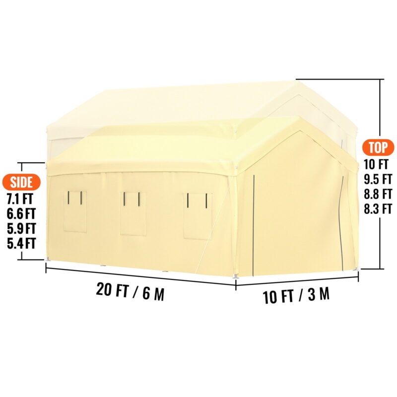 BENTISM Carport Canopy Car Canopy 10 x 20ft w/ 8 Legs Sidewalls Windows Yellow - Image 4