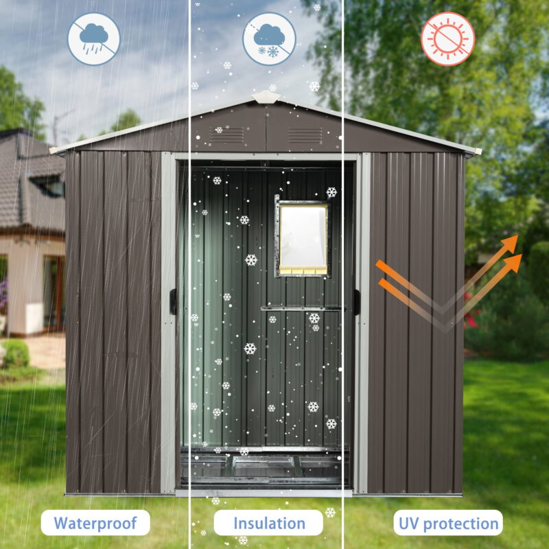 DEALTOPS 8ft x 4ft Outdoor Storage Shed,Galvanized Steel Storage Cabinet with Lockable Door for Backyard, Patio, Lawn-Grey - Image 6