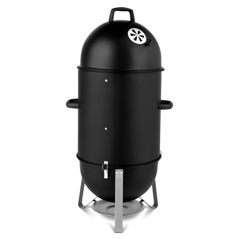 Vertical Steel Charcoal Smoker, Heavy Duty Three Layer Round BBQ Grill Smokey Mountain Cooker for Outdoor Cooking, Black - Image 6