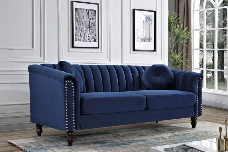 US PRIDE FURNITURE Hills Tufted Back Nailhead 75.2" Sofa-Dark Blue - Image 2