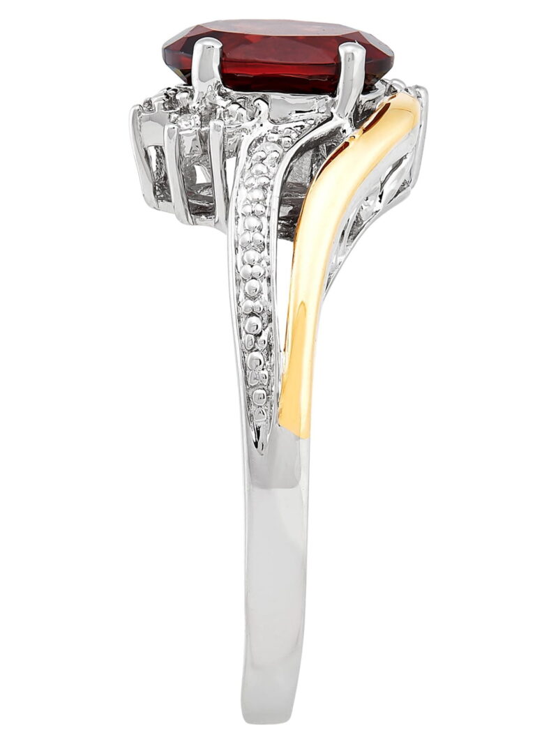 Brilliance Fine Jewelry Red Garnet Diamond Accent Ring in Sterling Silver and 10K Yellow Gold - Image 2