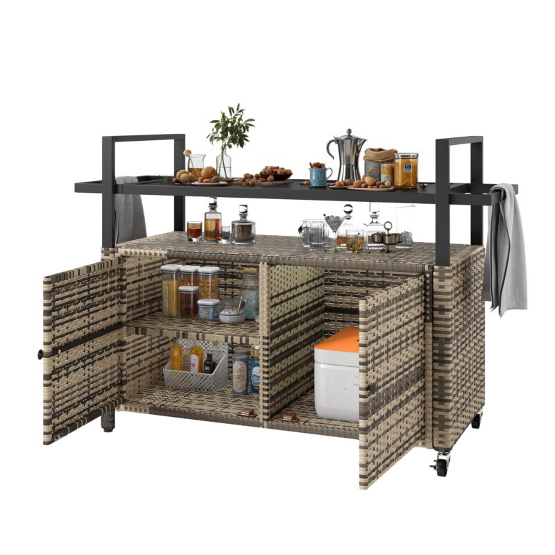 Uforic XL Outdoor Storage Cabinet, Outdoor Grill Cart with Wheels & Black Glass Table Top, for Patio Kitchen, Gray - Image 7