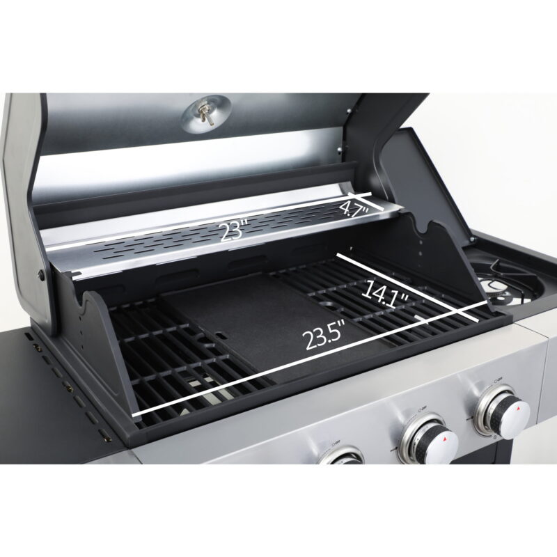 Ashwinter 4-burner 46790BTU Propane Gas BBQ Grill with Side Burner, Enamel Cooking Grids, Stainless Steel, Black + Grey - Image 3