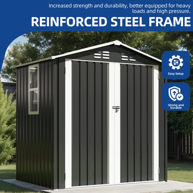Uforic 6x4FT Tall Storage Shed with Window, Ventilation, Lockable Doors, & Sloped Roof for Outdoor, Dark Gray - Image 6