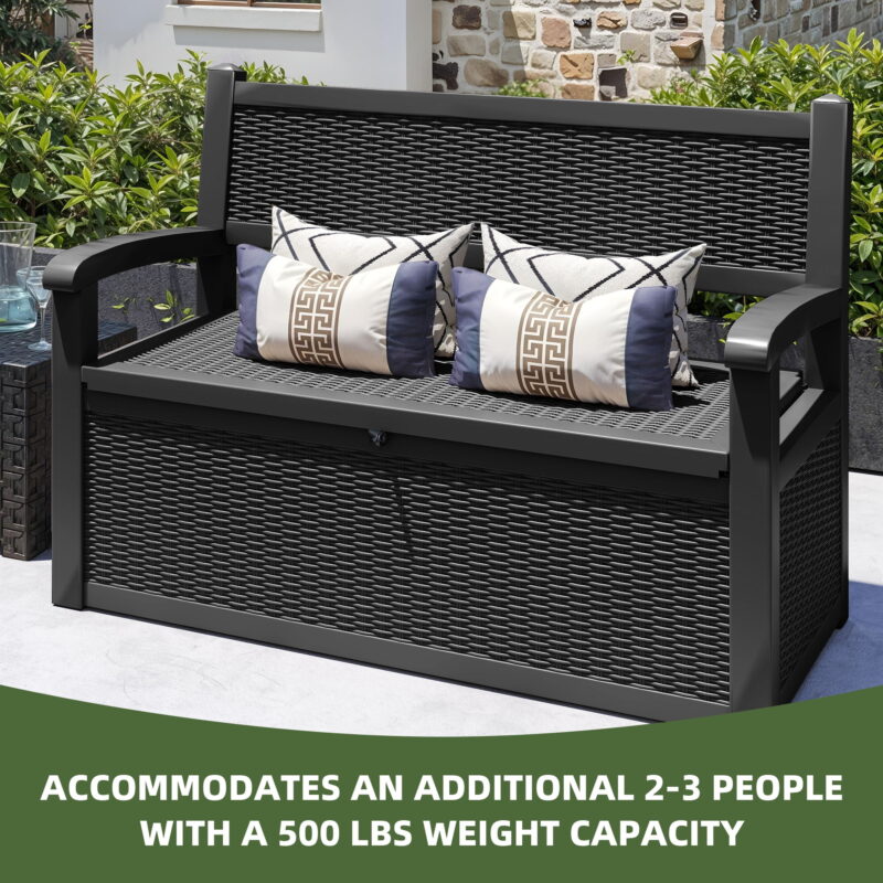 Uforic 70 Gallon Outdoor Resin Deck Bench, Waterproof & Lockable Storage Box  Bench with Armrests for Garden Patio, Black - Image 2