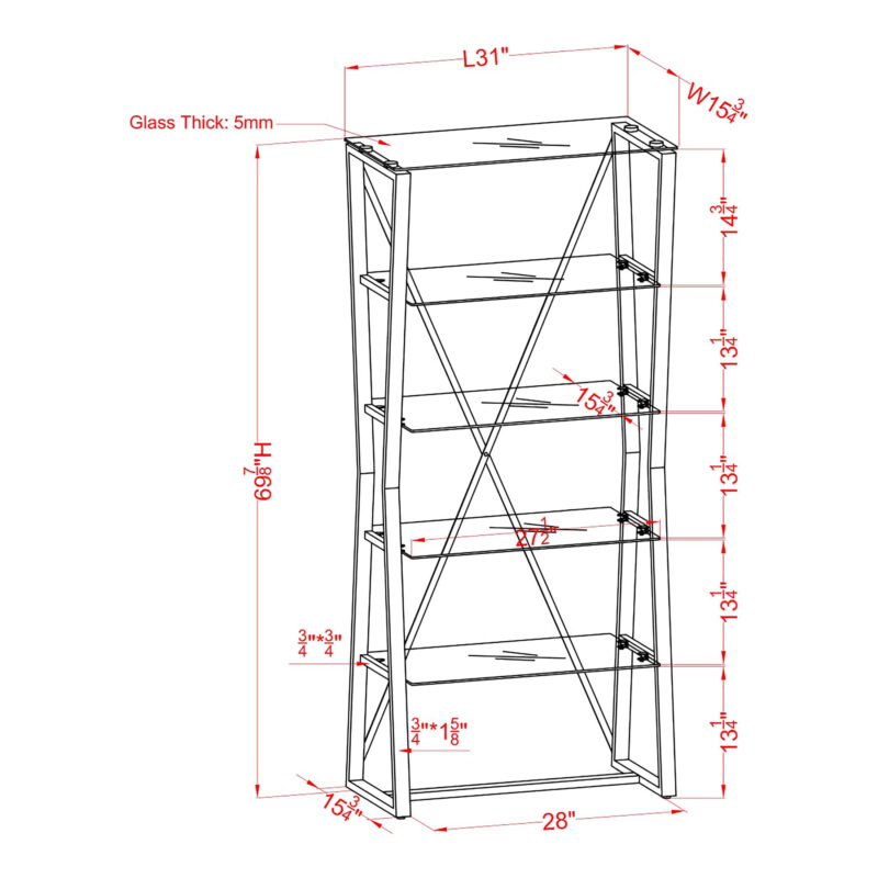 Furniture of America Bijou Metal 4-Shelf Bookcase, Gold - Image 4