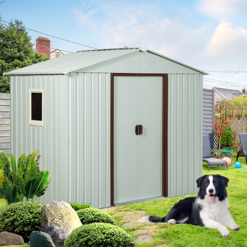 AENKYO 8ft x 4ft Outdoor Storage Shed,Galvanized Steel Storage Cabinet with Lockable Door for Backyard, Patio, Lawn-White - Image 2