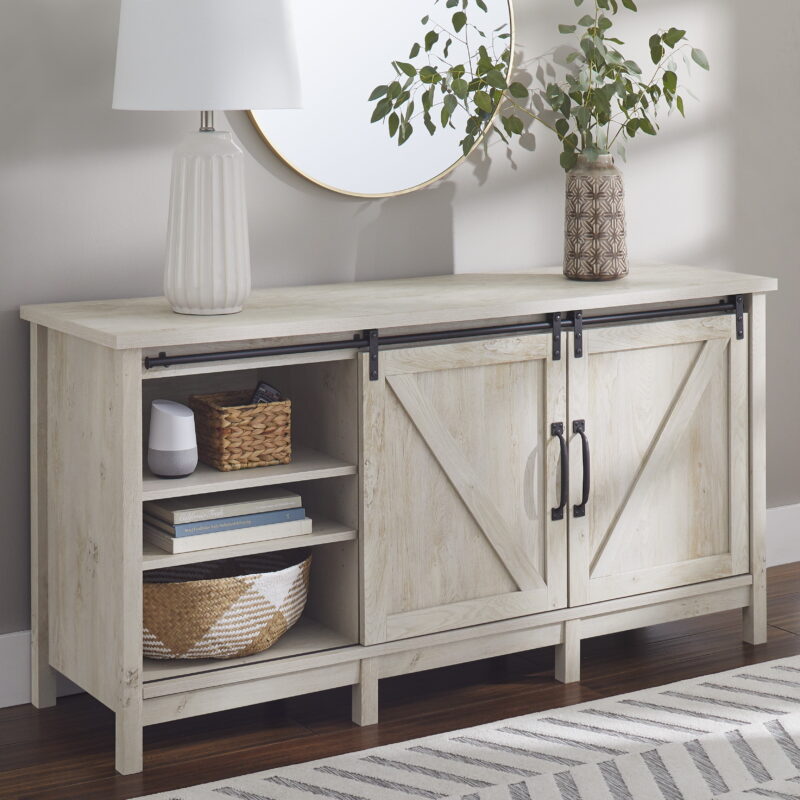 Better Homes & Gardens Modern Farmhouse TV Stand for TVs up to 70", Rustic White Finish - Image 2