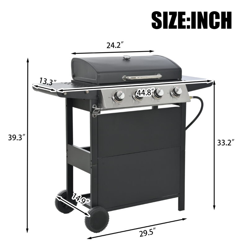 4 Burner Propane Gas Grill, Barbecue Grill , Stainless Steel - Image 2