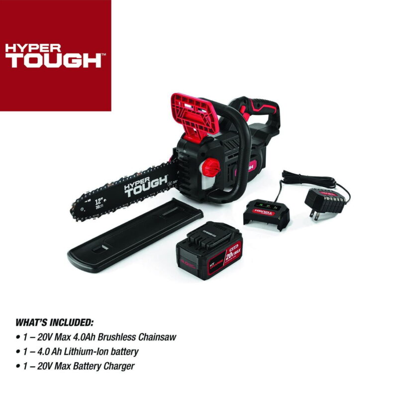 Hyper Tough 20V 4.0Ah Battery Powered 12in Brushless Chainsaw,  HT22-401-03-03 - Image 6