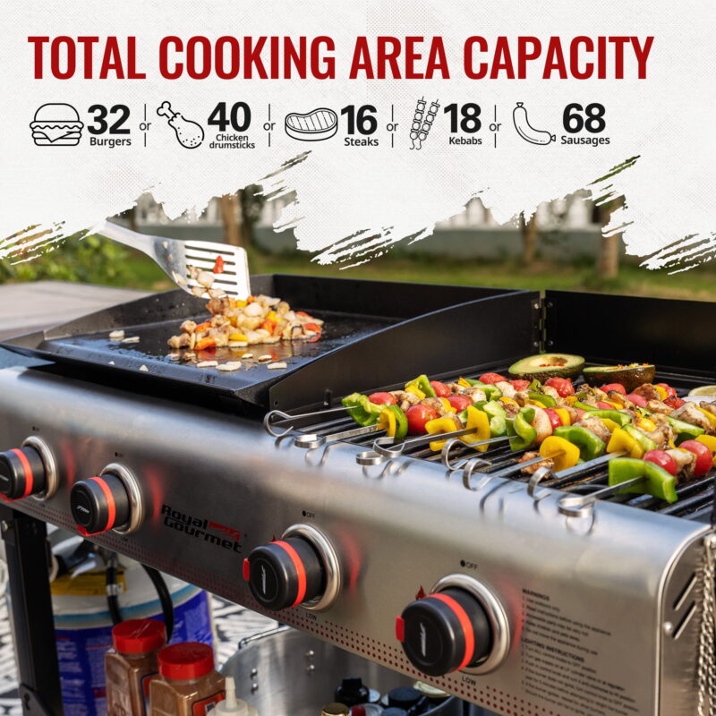 Royal Gourmet GD403 4-Burner Portable Flat Top Gas Grill and Griddle Combo Grill with Folding Legs - Image 6