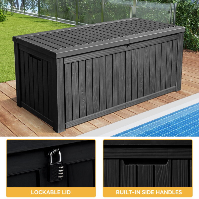 Uforic 150 Gallon Outdoor Storage Deck Box , Large Outdoor Storage Organized w/Divider,for Patio Furniture,Garden Tools, Black - Image 5