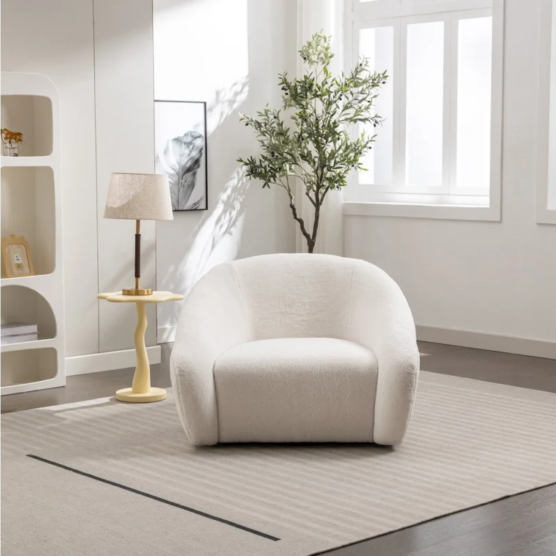 Roundhill Furniture Luzern Modern Boucle Upholstered Accent Chair, 360 Degree Swivel, White - Image 6