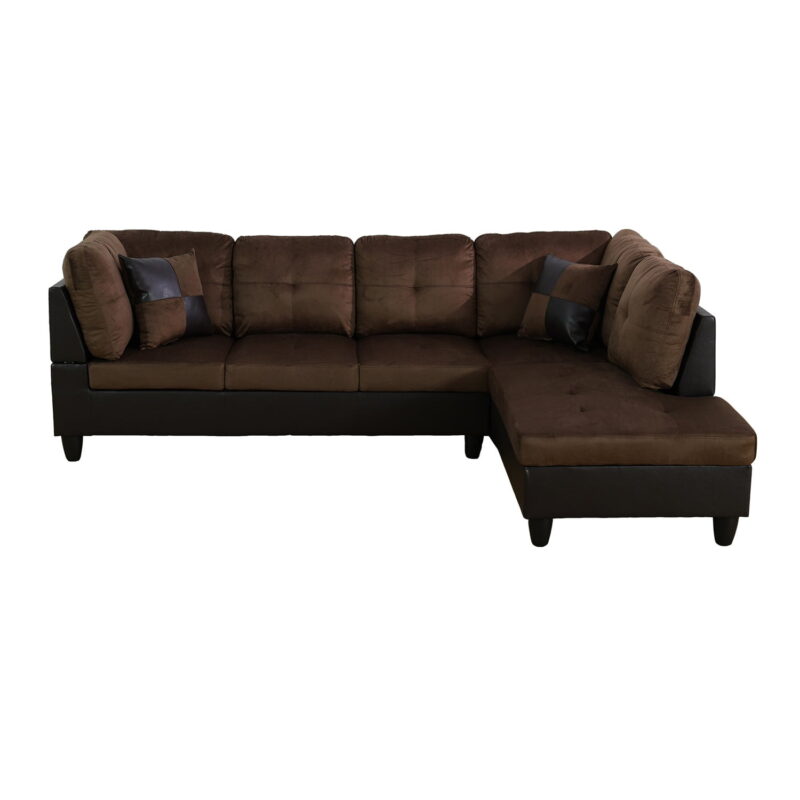 Hommoo 4 Seats Lint and PVC Sectional Sofa Couch Set, Modern L Shaped Sectional Couch, Living Room Furniture Set, Brown - Image 2