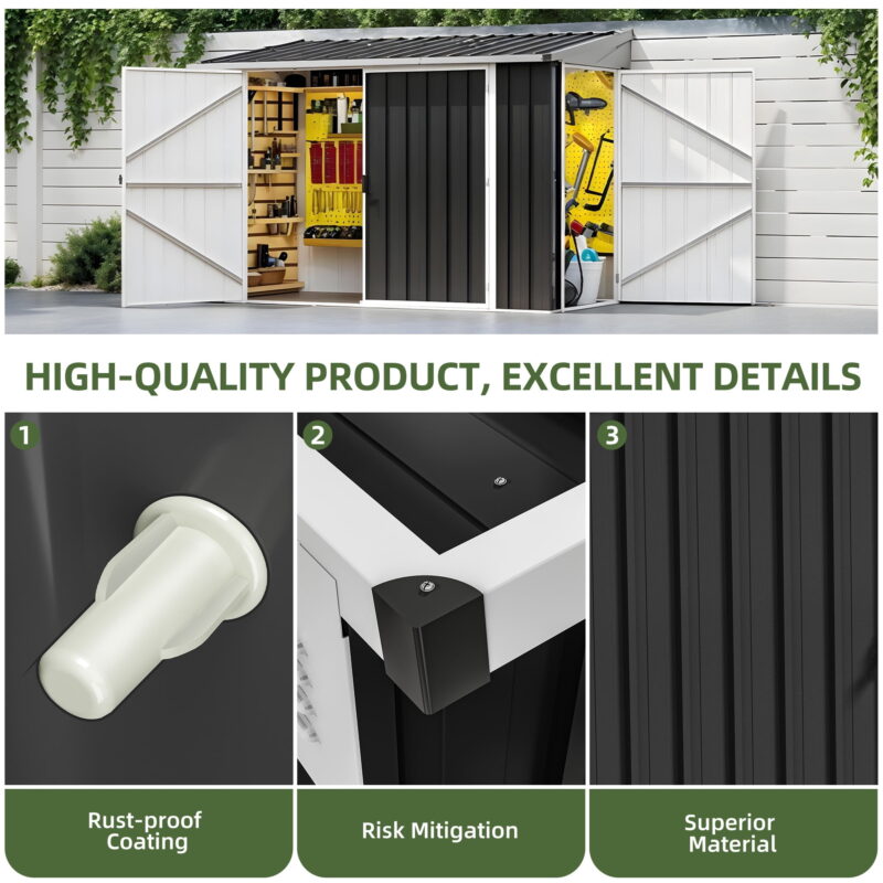 Uforic 8' x 4' Outdoor Storage Shed, Metal Tools Garden Shed with 3 Lockable Doors & Air Vent & Sloped Roof - Image 4