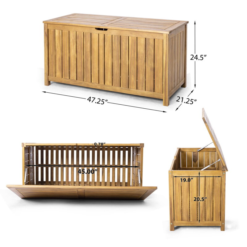 Prodo Acacia Wood 100 Gallon Outdoor Patio Deck Storage Box, Teak Finish - Image 3