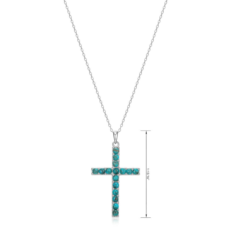 Forever Facets Platinum over Sterling Silver Genuine Turquoise Cross Necklace, Adult Female - Image 2