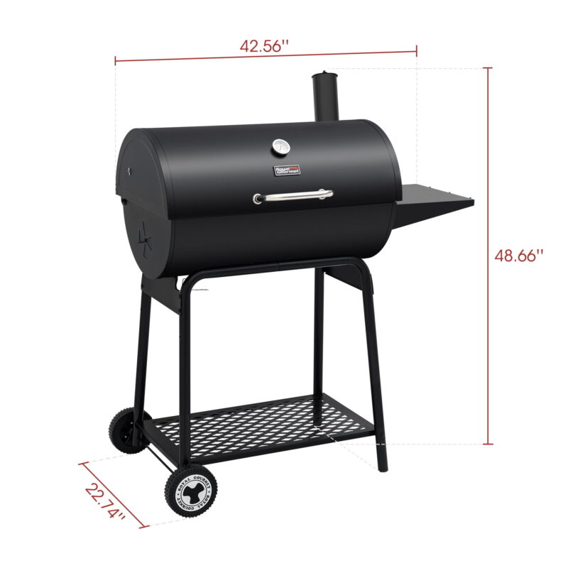 Royal Gourmet 30" CC1830 627 Square inches Barrel Charcoal Grill with Side Table - Image 2