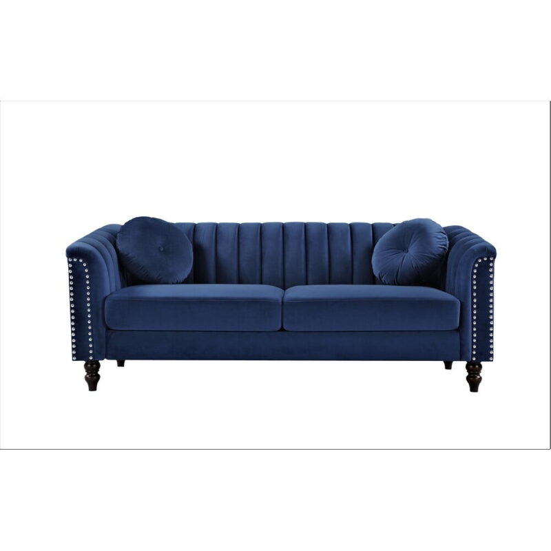 US PRIDE FURNITURE Hills Tufted Back Nailhead 75.2" Sofa-Dark Blue - Image 3