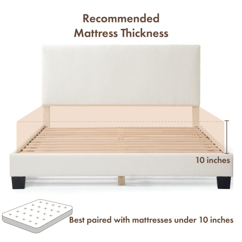 Furniture of America Estell Upholstered Mattress Ready Boucle Fabric White Queen Bed - Image 5