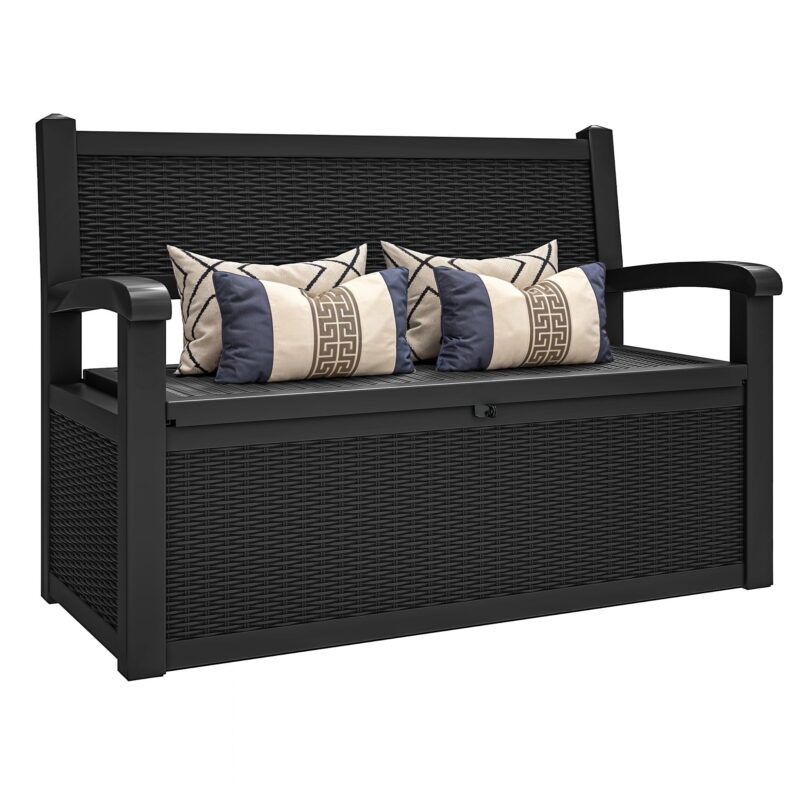 Uforic 70 Gallon Outdoor Resin Deck Bench, Waterproof & Lockable Storage Box  Bench with Armrests for Garden Patio, Black - Image 6