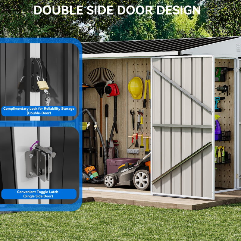 Uforic 8' x 4' Outdoor Metal Storage Shed,  Tools Garden Shed with 3 Lockable Doors & Air Vent & Sloped Roof - Image 2