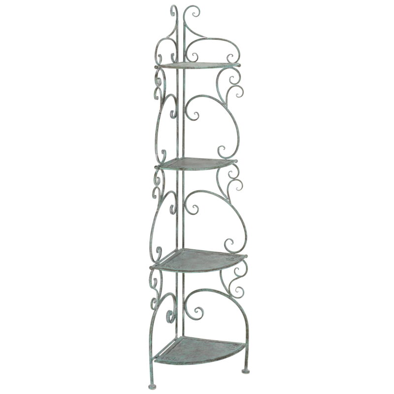 SAFAVIEH Turuca Outdoor Patio 4 Tier Corner Shelf Unit, Antique Green - Image 4