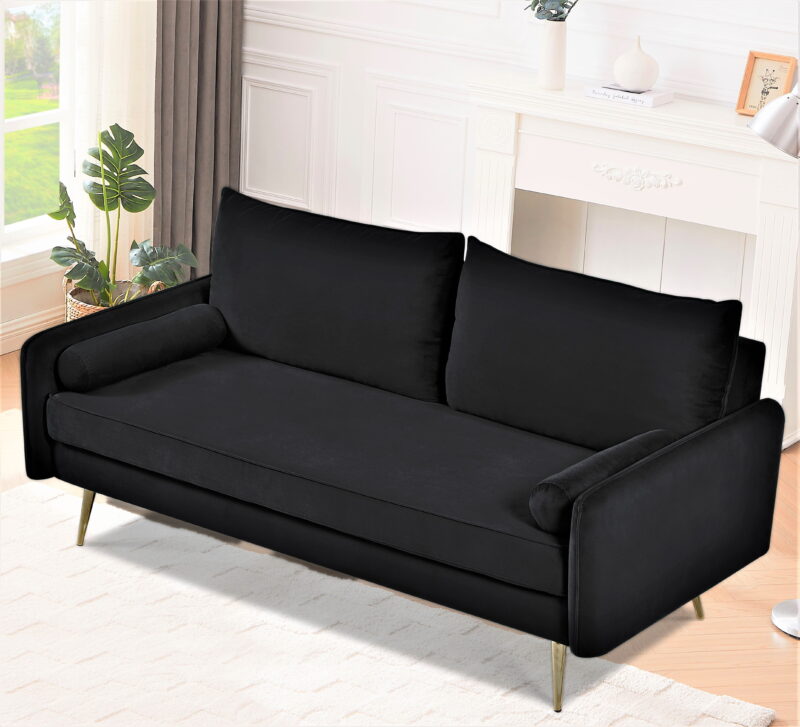 US Pride Furniture Villeda 70''W Polyester Square Arms Sofa Black - Image 3