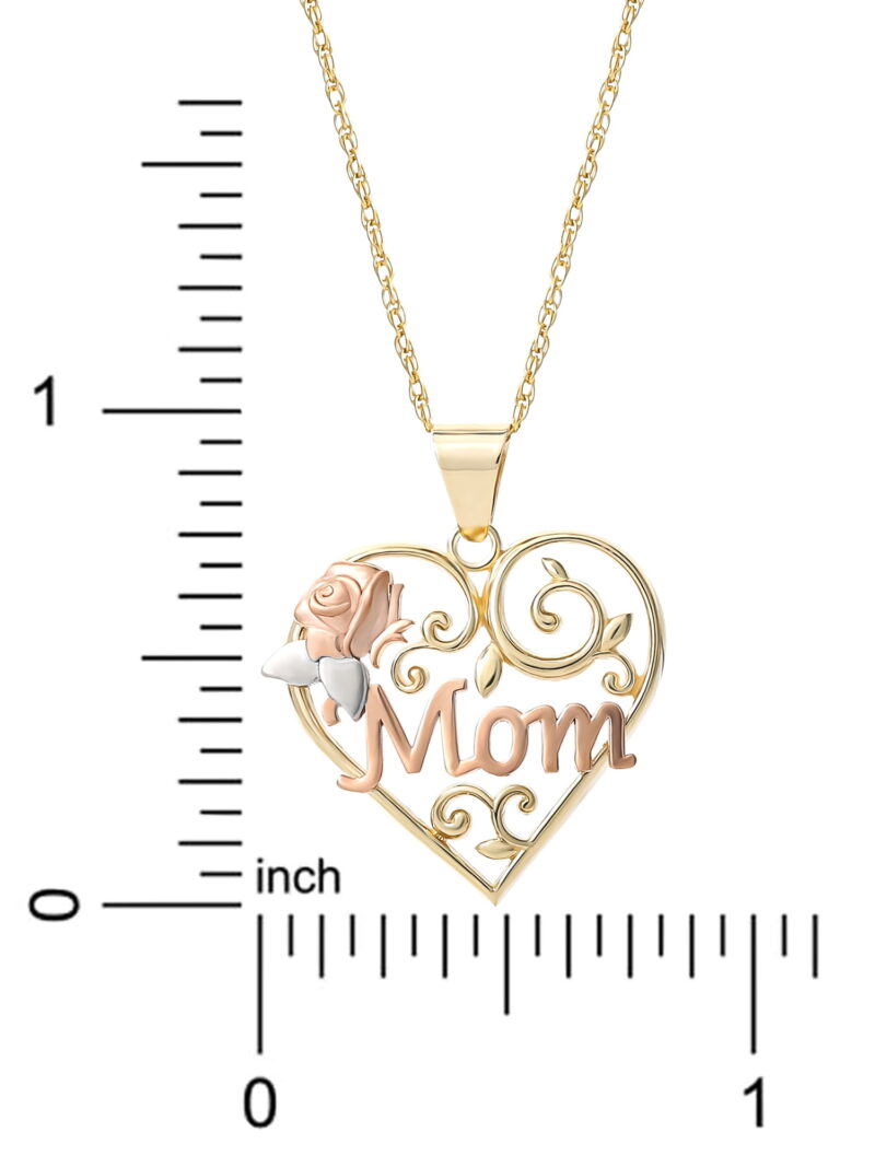 Brilliance Fine Jewelry Women's 10kt Gold Filigree Mom Heart Pendant, 18" - Image 4
