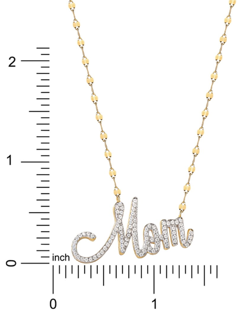 Brilliance Women's Gold and Rhodium Plated Sterling Silver Pave Mom CZ Necklace - Image 4