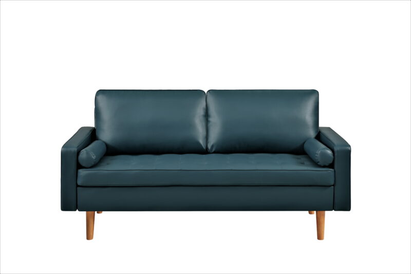 US PRIDE FURNITURE Partone 69.7'' Vegan Faux Leather Square Arm Sofa -Dark Ocean Blue - Image 3