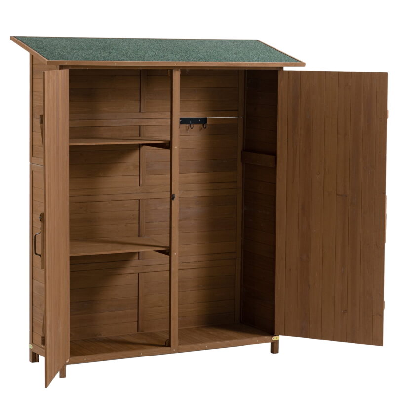 Outdoor Storage Shed with Lockable Door, Wooden Tool Storage Shed with Detachable Shelves and Pitch Roof, Brown - Image 3