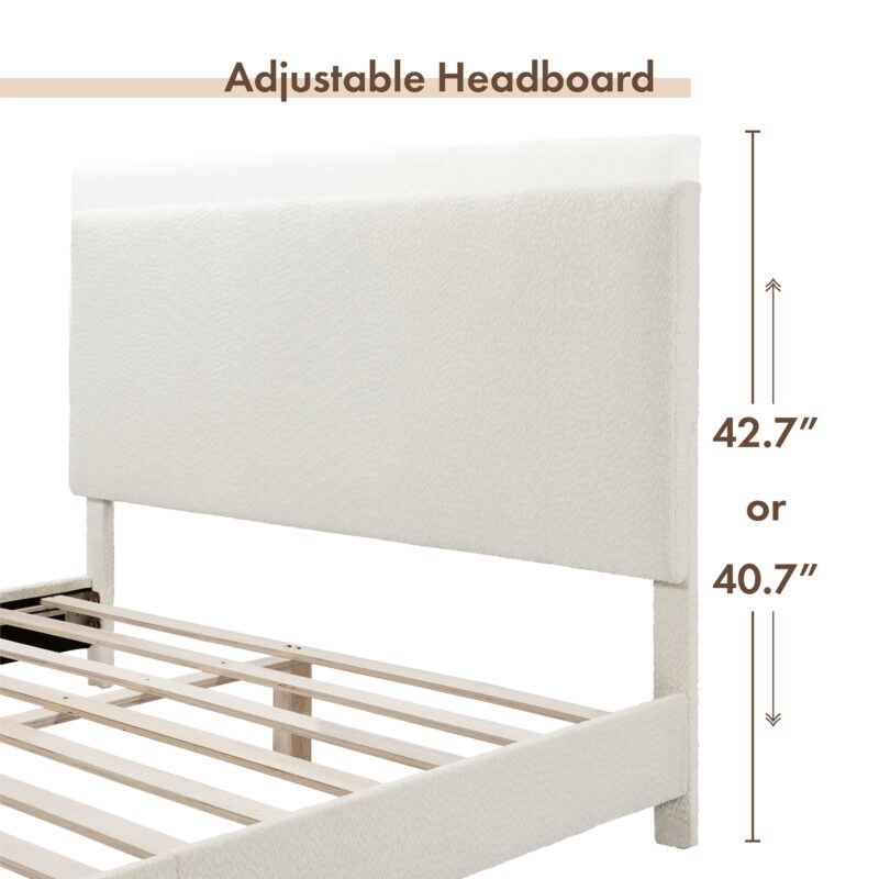 Furniture of America Estell Upholstered Mattress Ready Boucle Fabric White Queen Bed - Image 4