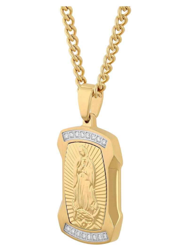 Mens 1/4 ctw Lab-Grown Diamond Gold-Tone Stainless Steel Virgin of Guadalupe Medallion Pendant Necklace - Image 2
