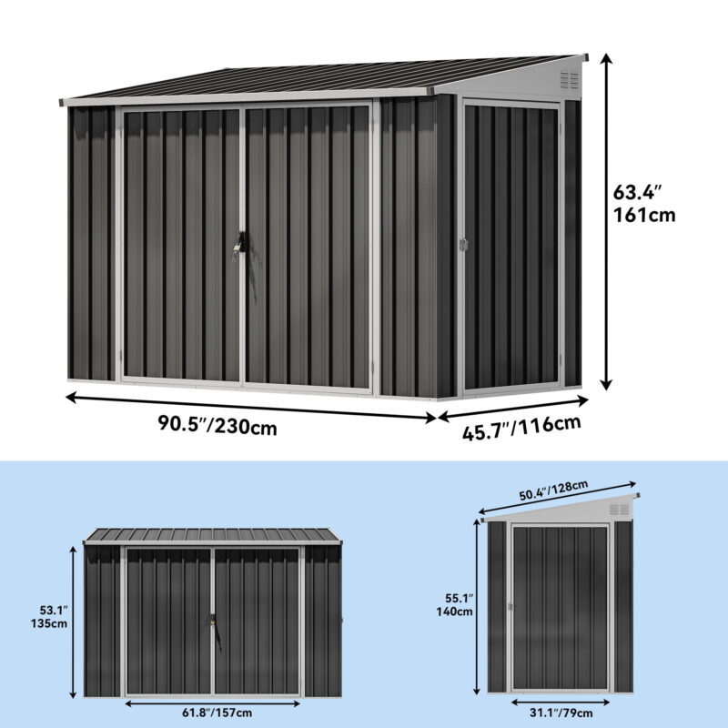 Uforic 8' x 4' Outdoor Metal Storage Shed,  Tools Garden Shed with 3 Lockable Doors & Air Vent & Sloped Roof - Image 4