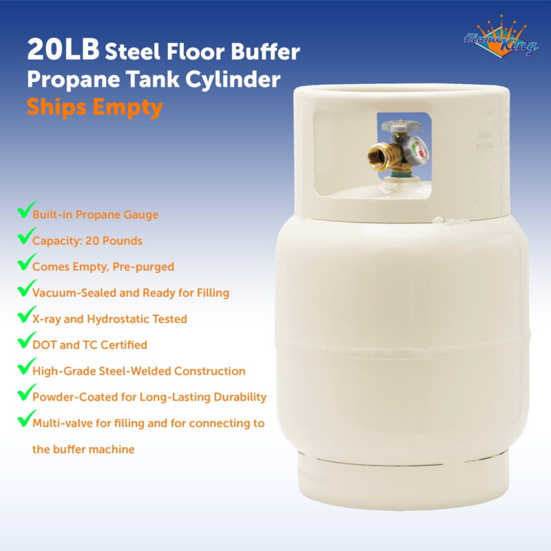 Flame King 20LB Empty Floor Buffer Steel Propane Tank Cylinder, Vapor Valve & Level Gauge - Image 2
