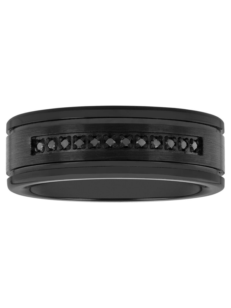 Men's 1/10 ctw Black Diamond Black Tungsten Grooved 8MM Wedding Band - Men's Ring - Image 3