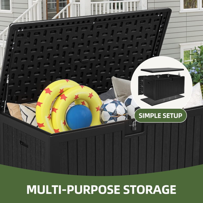 Uforic 150 Gallon Large Outdoor Deck Box, Double-Wall Resin Storage Box with Side Handles, Waterproof & Lockable,Black - Image 5